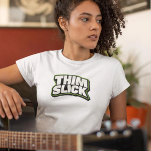 Thim Slick (Slim Thick) logo Tee | Retro Bold Text, White Graphic T-Shirt
